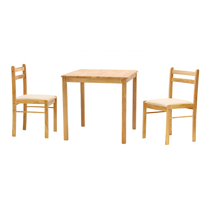 Dinnite Rubber Wood Dining Set With 2 Chairs In Natural Finish - Click Image to Close